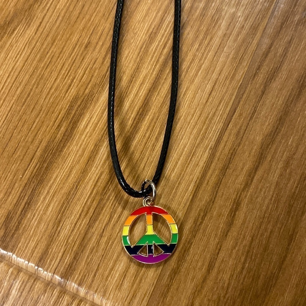 Peace Sign Rainbow  Pendant Black Necklace / Bracelet (Adjustable)